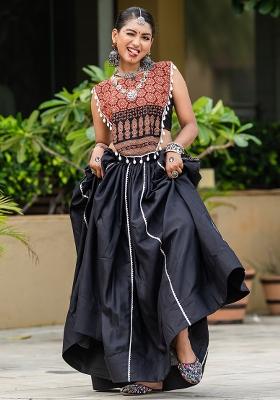 Multi Color Embroiderd Cotton Lehenga Set