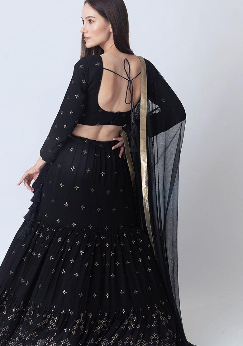 Black Sequine Embroidered Work Georgette Lehenga Choli