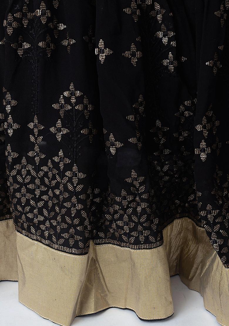 Black Sequine Embroidered Work Georgette Lehenga Choli - Indya