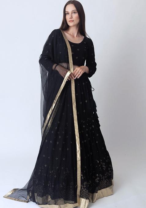 Black Sequine Embroidered Work Georgette Lehenga Choli