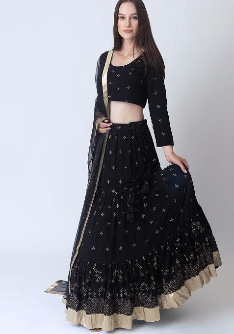 Black Sequine Embroidered Work Georgette Lehenga Choli