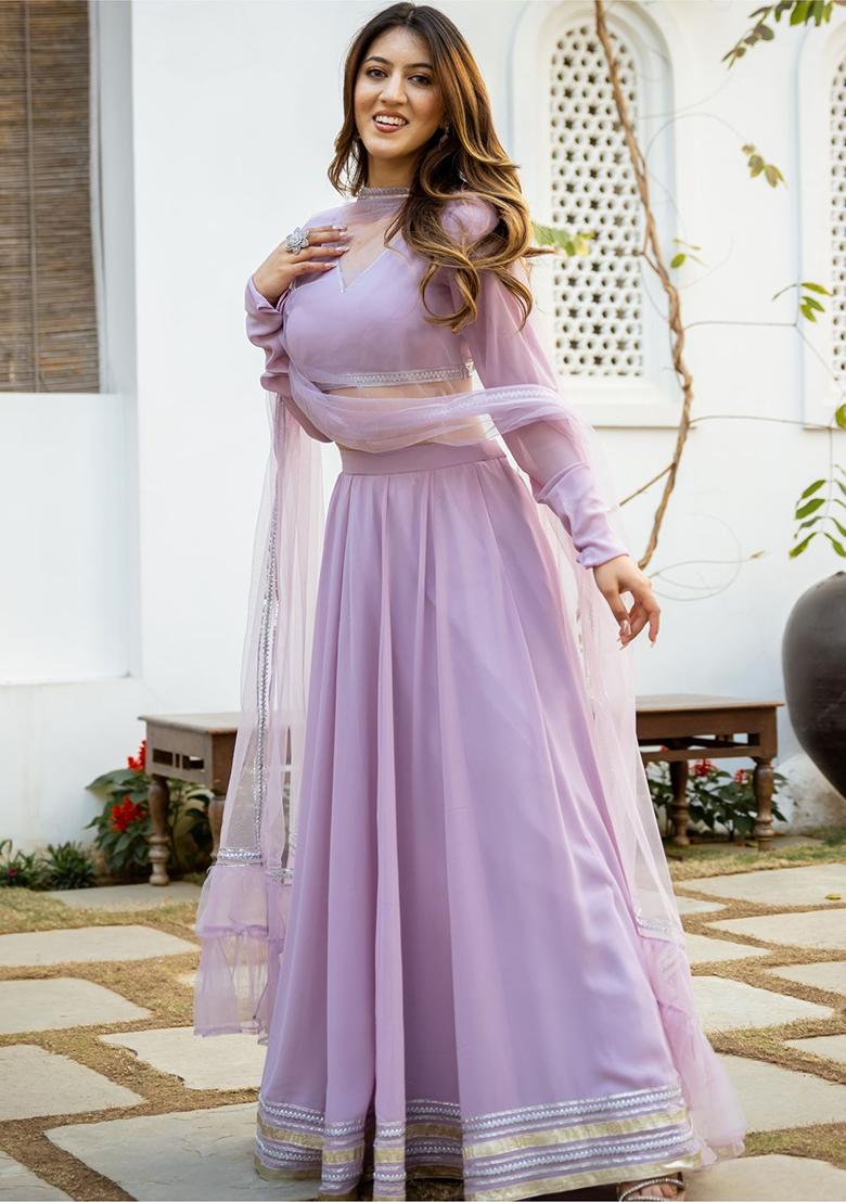 Purple Sequine Embroidered Work Georgette Lehenga Choli - Indya