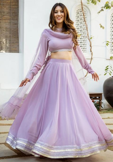 Purple Sequine Embroidered Work Georgette Lehenga Choli