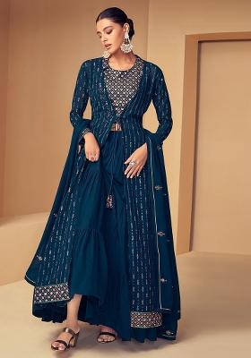 Blue Sequine Embroidered Work Georgette Lehenga Choli