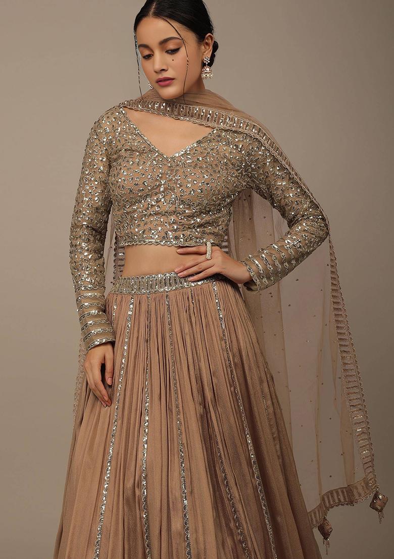 Brown Sequine Embroidered Work Silk Lehenga Choli - Indya