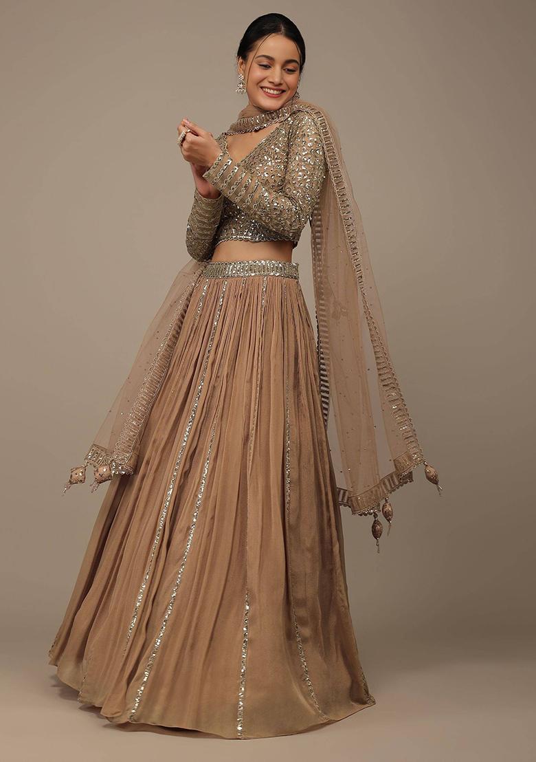 Brown Sequine Embroidered Work Silk Lehenga Choli - Indya