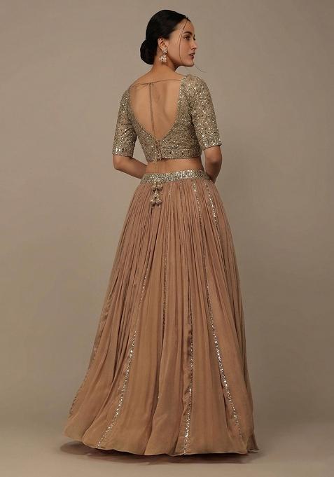 Brown Sequine Embroidered Work Silk Lehenga Choli