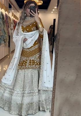 Mahendi Embroidery Chinon Lehenga Set With Dupatta