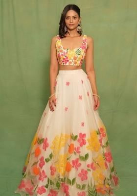 Multi Printed Shimmer Organza Lehenga set