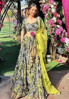 Multi Printed Shimmer Organza Lehenga set