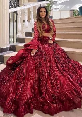 Multi Embellished Net Lehenga set