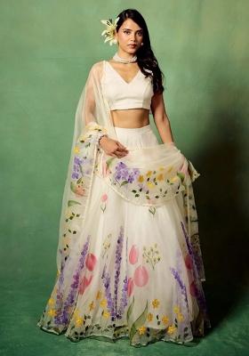 Multi Printed Shimmer Organza Lehenga set