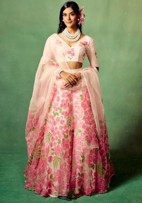 Multi Printed Shimmer Organza Lehenga set