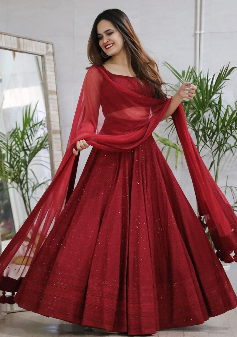 Red Digital Print Blended Lehenga Set With Dupatta
