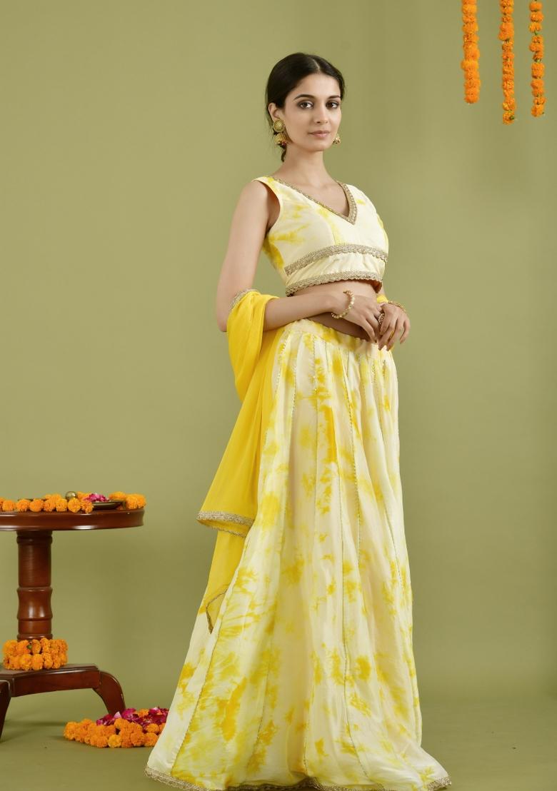 Yellow Embroidery Silk Lehenga Set With Dupatta