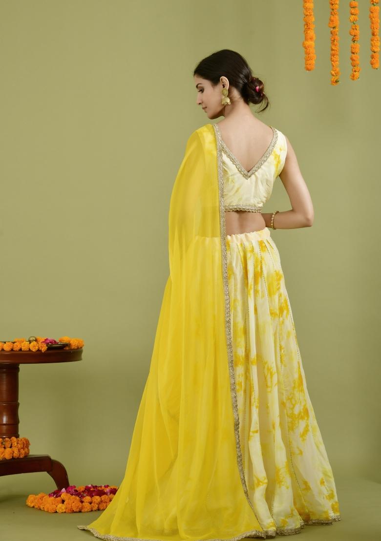 Yellow Embroidery Silk Lehenga Set With Dupatta