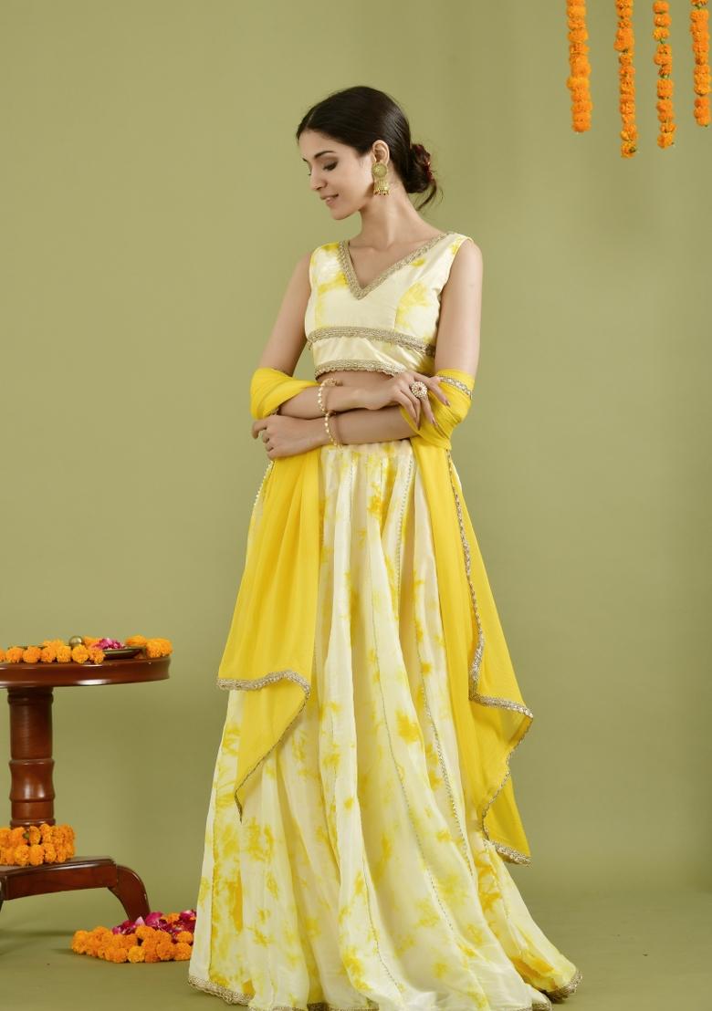 Yellow Embroidery Silk Lehenga Set With Dupatta