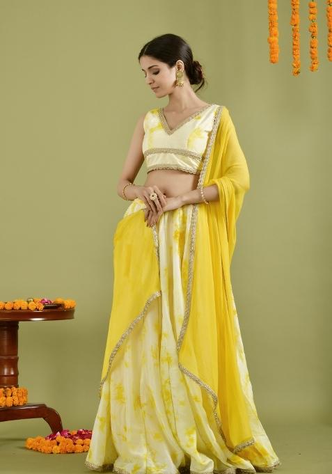 Yellow Embroidery Silk Lehenga Set With Dupatta