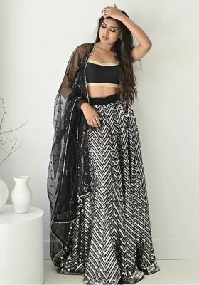 Black Embroidery Georgette Lehenga Choli Set