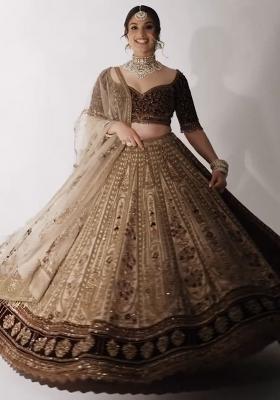 Cream Embroidery Silk Lehenga Choli Set