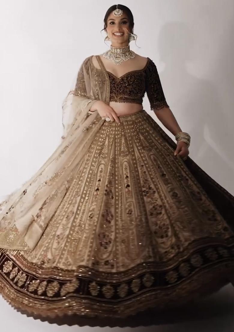 Cream Embroidery Silk Lehenga Choli Set