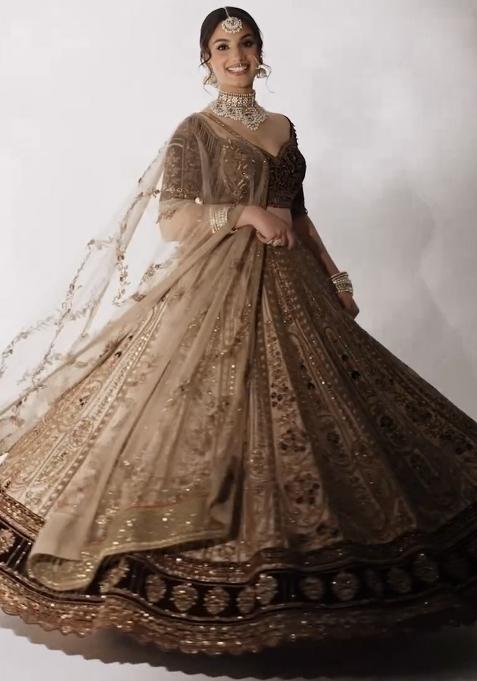 Cream Embroidery Silk Lehenga Choli Set