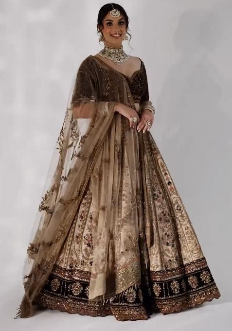 Cream Embroidery Silk Lehenga Choli Set