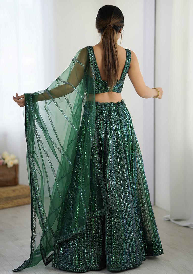 Green Embroidery Net Lehenga Choli Set