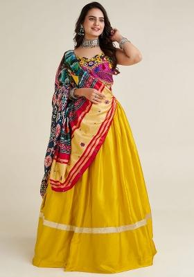 Yellow Embroidery Silk Lehenga Choli Set