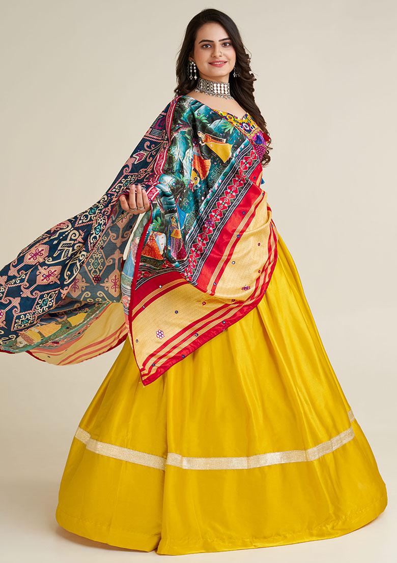 Yellow Embroidery Silk Lehenga Choli Set - Indya