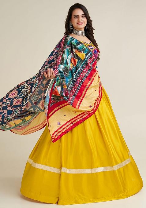 Yellow Embroidery Silk Lehenga Choli Set