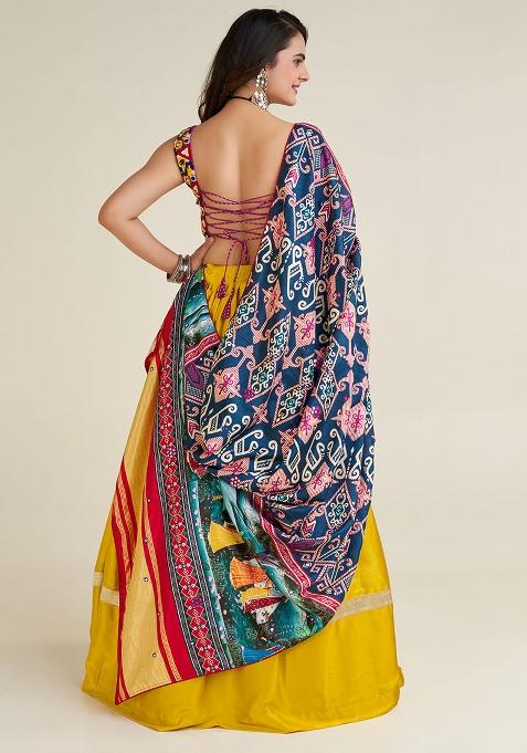 Yellow Embroidery Silk Lehenga Choli Set