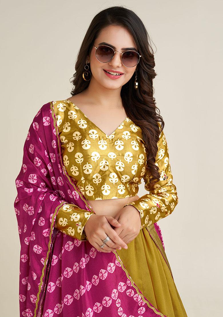 Mustard Embroidery Silk Lehenga Choli Set - Indya