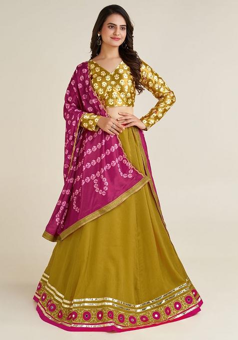 Mustard Embroidery Silk Lehenga Choli Set
