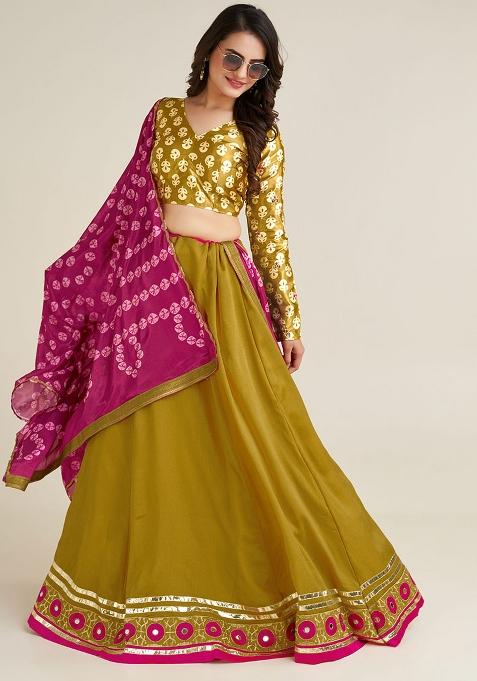 Mustard Embroidery Silk Lehenga Choli Set