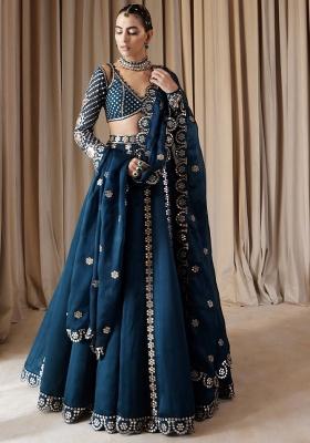 Navy Blue Embroidery Silk Lehenga Choli Set