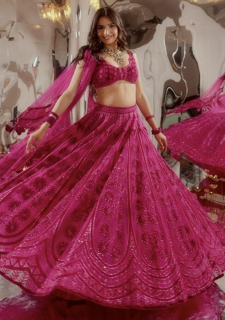 Pink Embroidery Silk Lehenga Choli Set