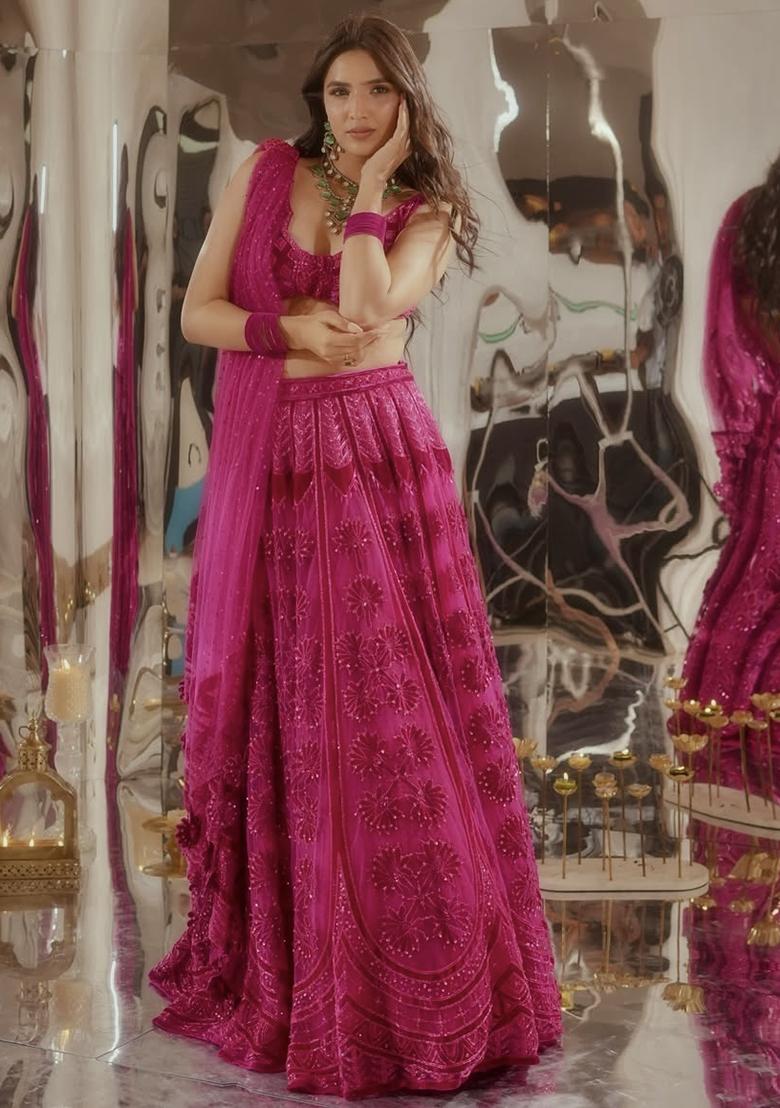 Pink Embroidery Silk Lehenga Choli Set