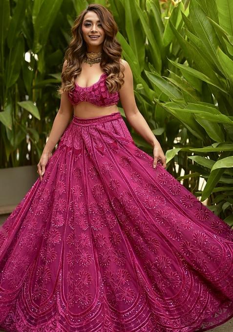 Pink Embroidery Silk Lehenga Choli Set