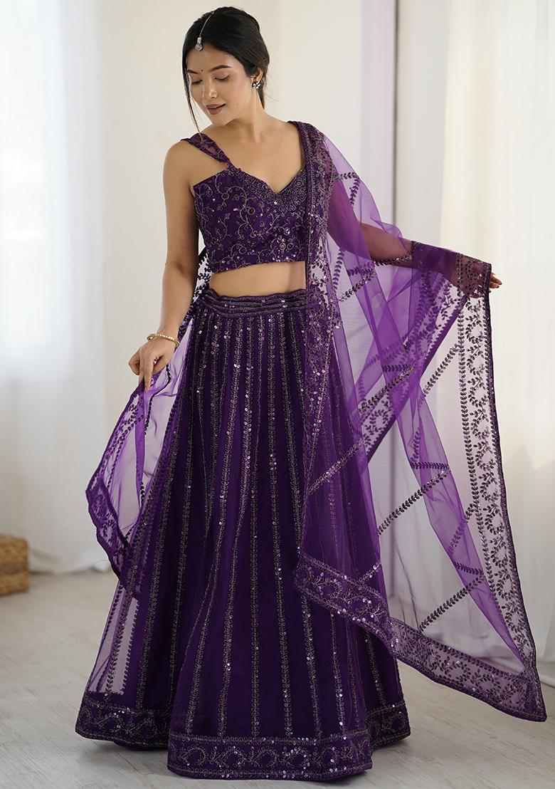 Purple Embroidery Net Lehenga Choli Set - Indya