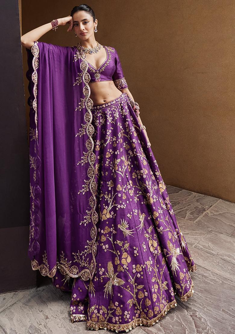 Purple Embroidery Silk Lehenga Choli Set