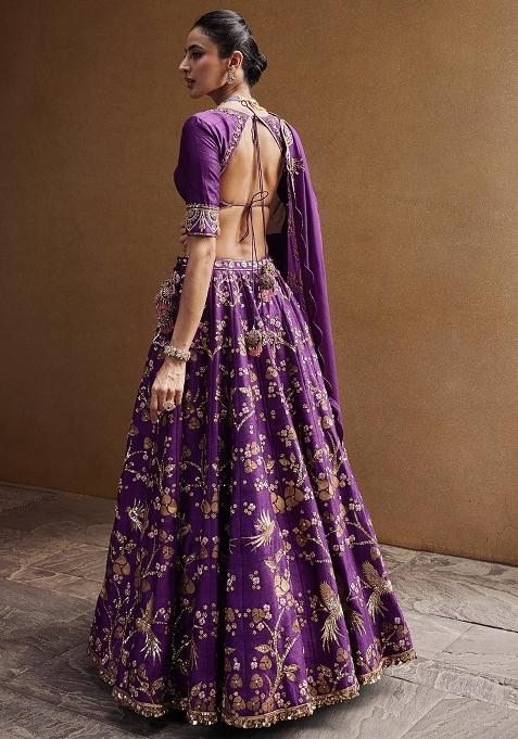 Purple Embroidery Silk Lehenga Choli Set