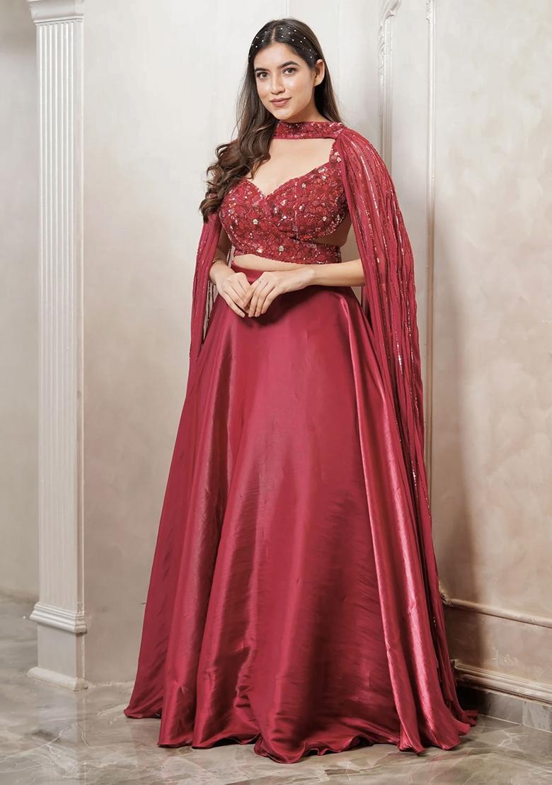 Red Embroidery Silk Lehenga Choli Set