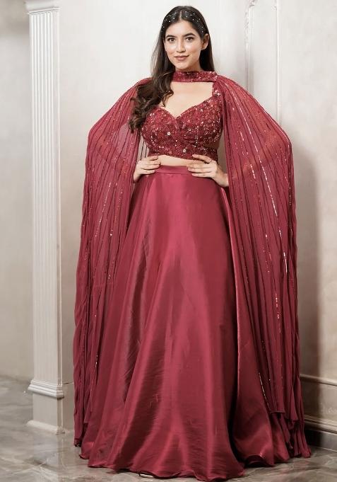 Red Embroidery Silk Lehenga Choli Set