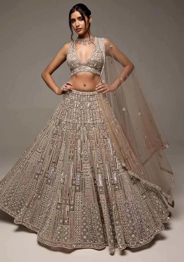 Golden Embroidery Net Lehenga Choli Set