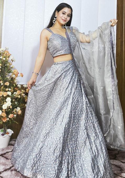 Silver Embroidery Silk Lehenga Choli Set