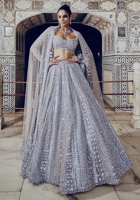 Silver Embroidery Silk Lehenga Choli Set