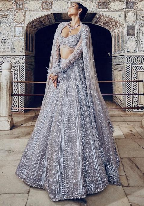 Silver Embroidery Silk Lehenga Choli Set
