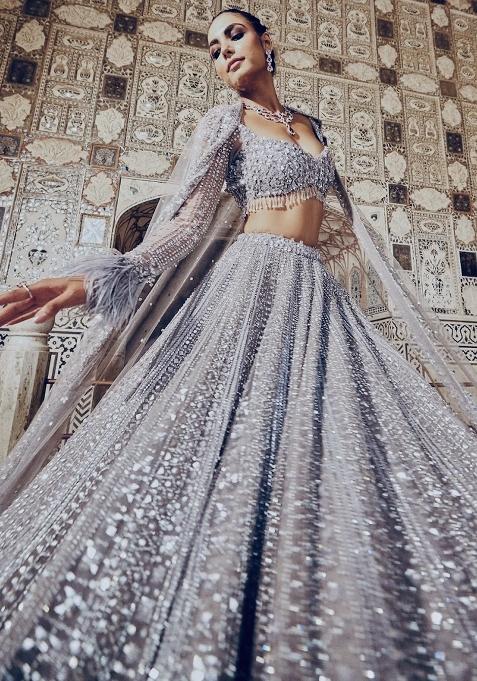 Silver Embroidery Silk Lehenga Choli Set