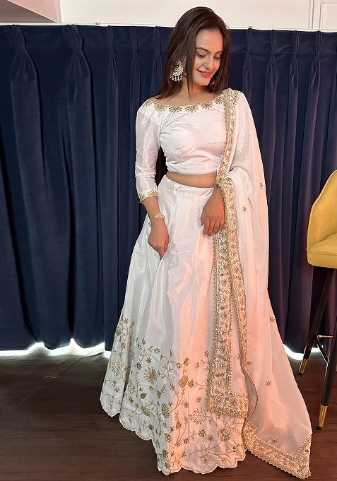 White Embroidery Silk Lehenga Choli Set